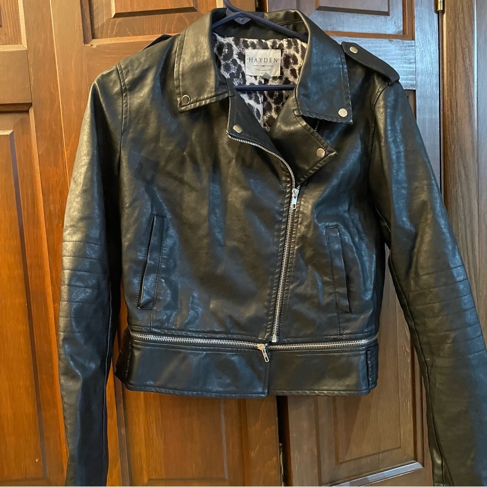 Hayden Los Angeles Black Distressed Faux Leather Moto Jacket Size Med